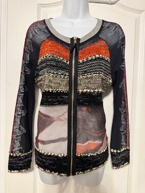 Tricotto Designer Artwear Zip Jacket Textured Knit Mesh Statement M